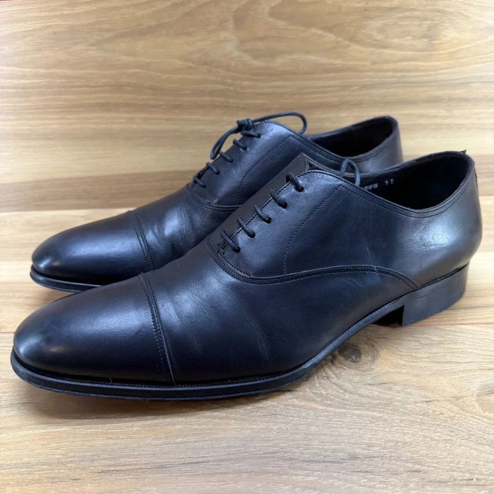 To Boot Adam Derrick New York Mens Derby 11 Black Leather Cap Toe Dress Shoes